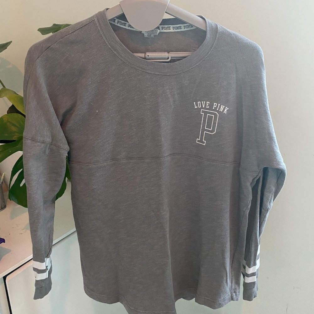 Victoria's Secret Love Pink, Grey Varsity Crewneck